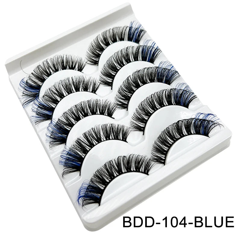 Faux Cils 3D Mink Colorés – Lot 5 Paires Fluffy | Rose, Bleu, Rouge | Maquillage Festif