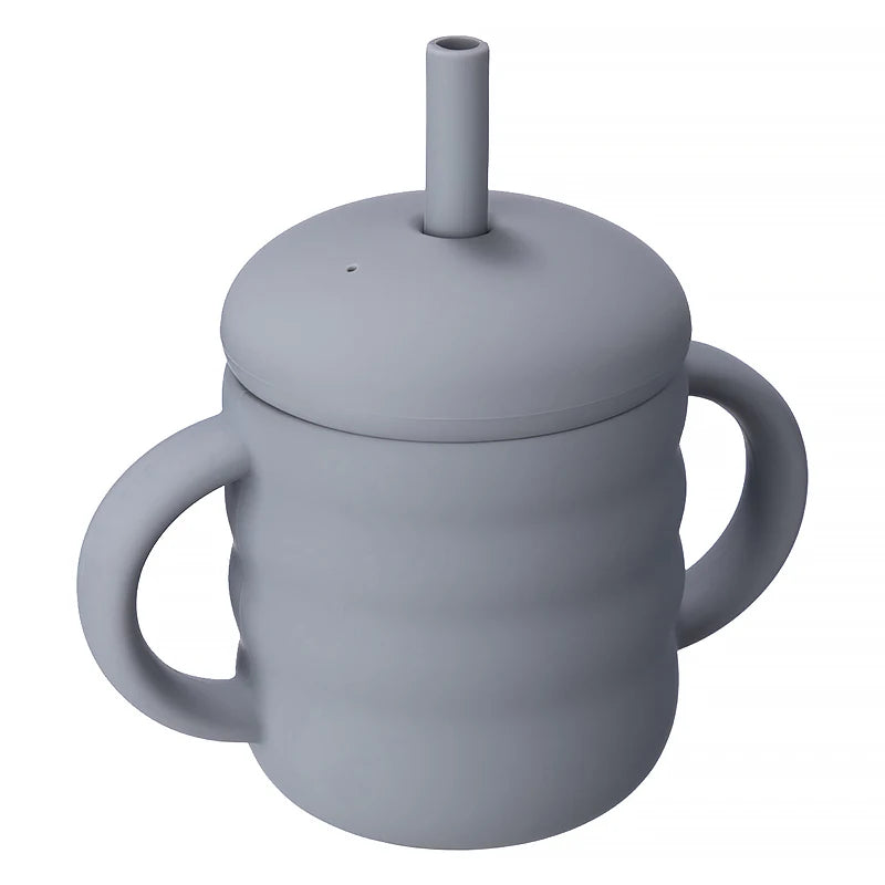 Baby-Silikonbecher mit Strohhalm – Auslaufsichere Lerntasse, tragbar, für Kinder-Snacks