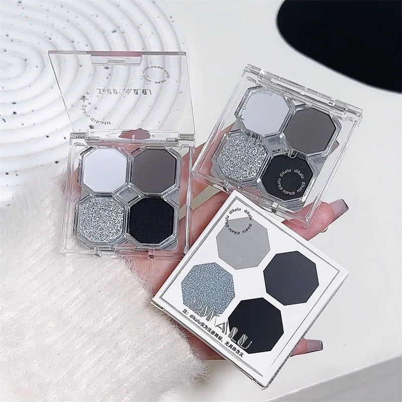 Palette Fard à Paupières 4 Couleurs Black Light Star – Smoky Noir Profond Ciment Sombre | Illuminateur Maquillage Cosmétique
