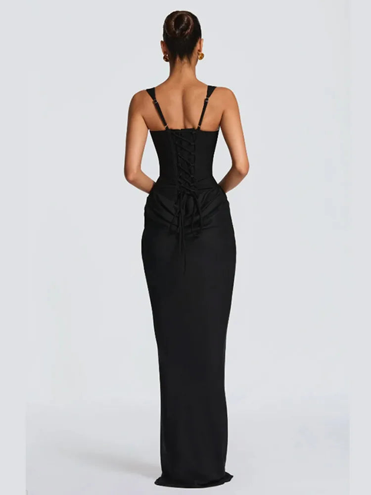 Robe Maxi Femme Velours Noir Transparente Mesh Épaules Dénudées Taille Cinée Slim – Soirée & Club | 2026