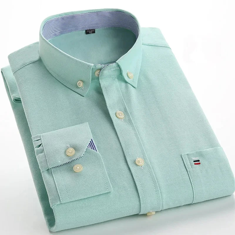 Chemise Homme Oxford Coton Manches Longues Carreaux Couleur Unie Business Casual Respirante Confortable Grande Taille 6XL 7XL Printemps Automne – Chemise Business Premium Toutes Saisons | Mode Homme Premium