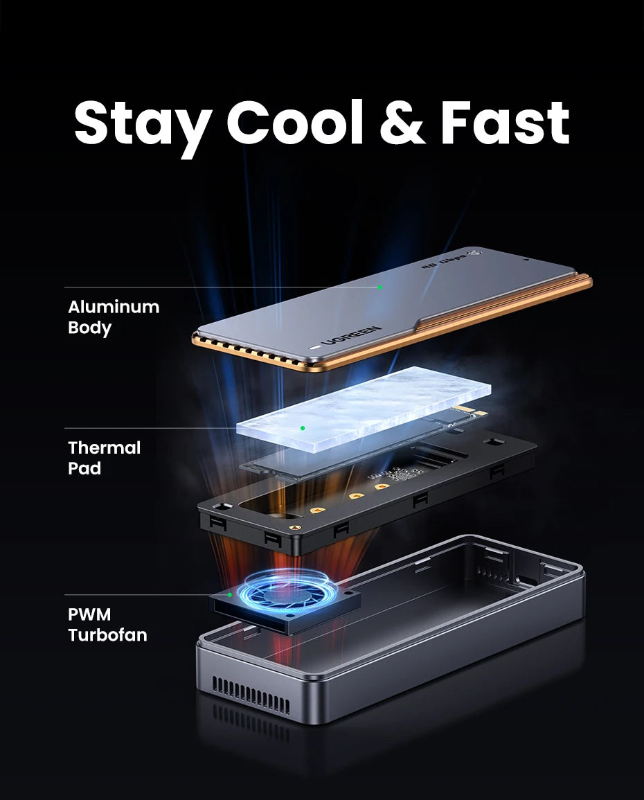UGREEN Boitier SSD NVMe 40Gbps – Adaptateur M.2 vers USB4.0 | Refroidissement Intégré Aluminium PCIE