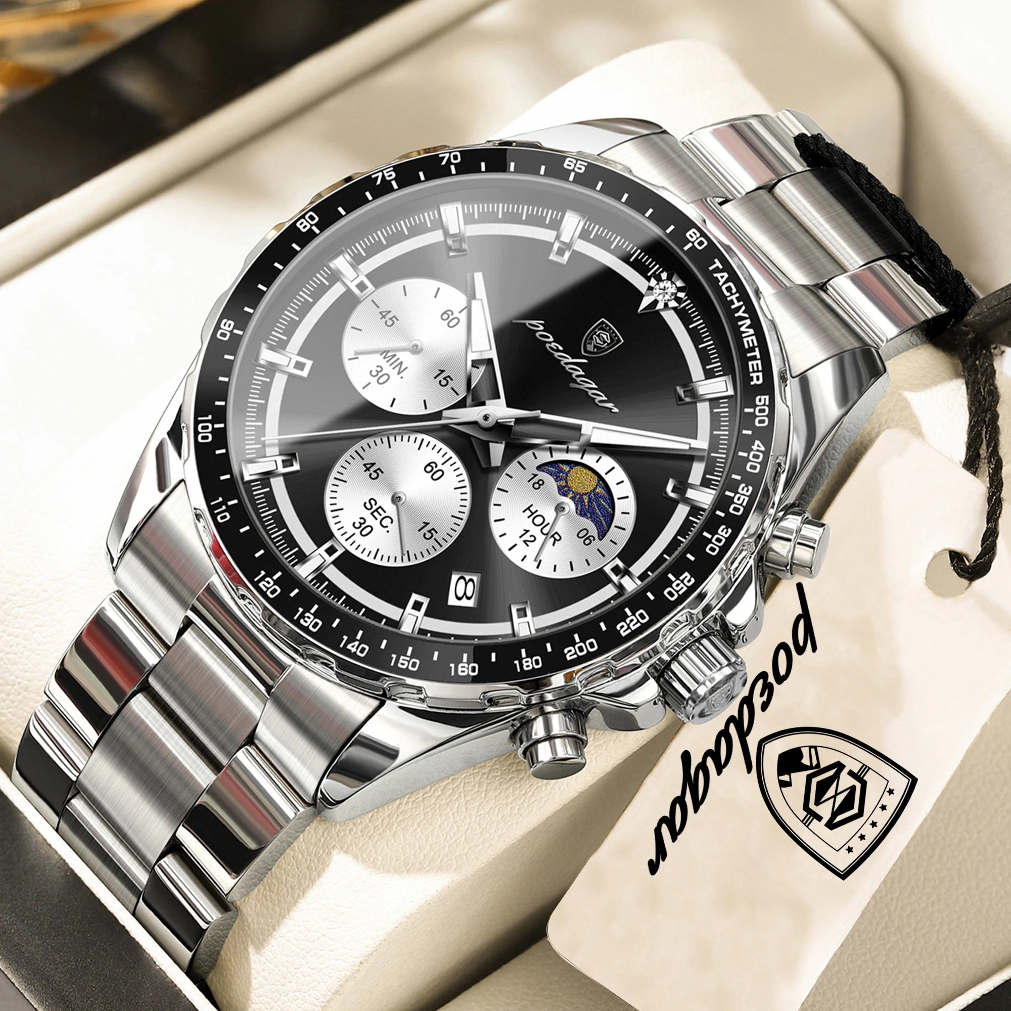 Montre Homme POEDAGAR Business Quartz Chronographe – Acier Lumineux Étanche Date Fashion