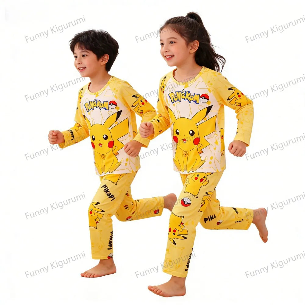 Pyjama Enfant Cartoon Pikachu – Ensemble 2 Pièces Manches Longues Garçon Fille 3-13 Ans