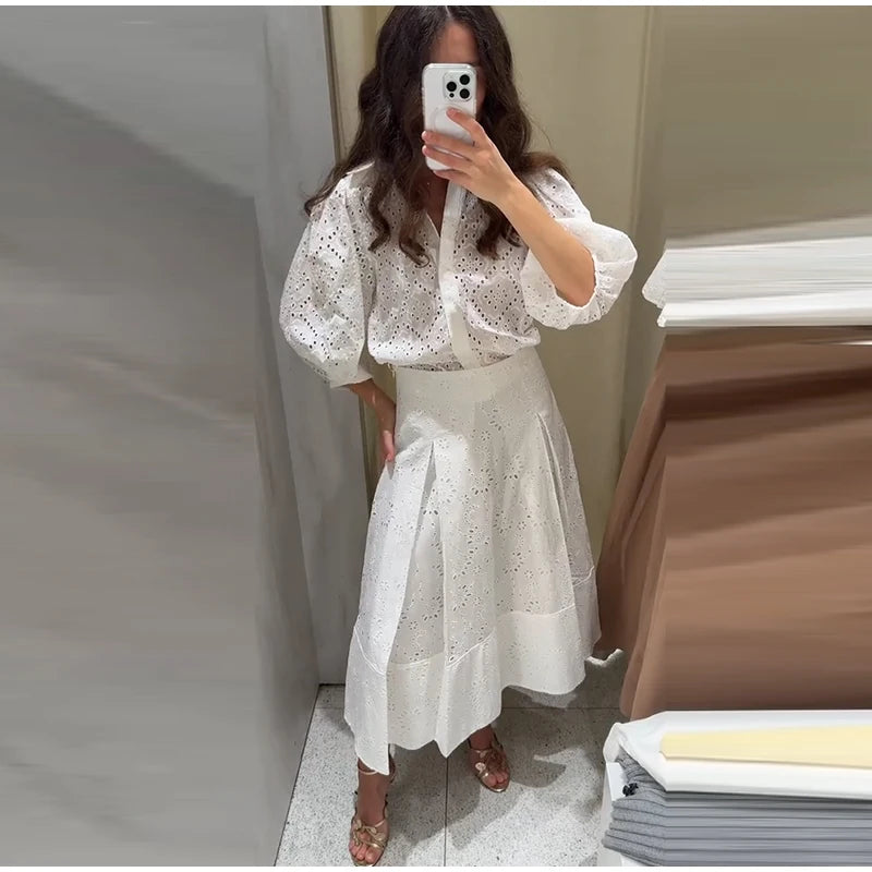 Ensemble 2 Pièces Femme - Chemise Boutons À Franges & Jupe Plissée Zippée | Urban Lady