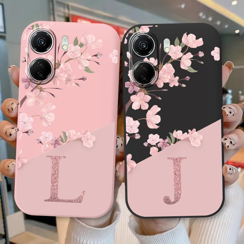 Coque Silicone Fleurs Xiaomi Poco C65 C75 Redmi 13C 14C – Antichoc Mignonne Lettres Protection