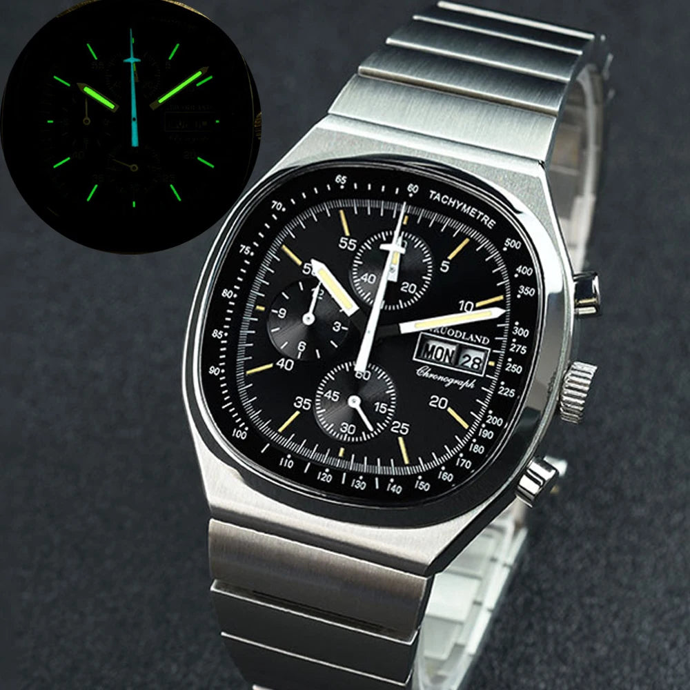 Montre Chronographe Rétro Homme Hruodland F022 – Verre Saphir Acier Inoxydable Bleu & Noir Fashion