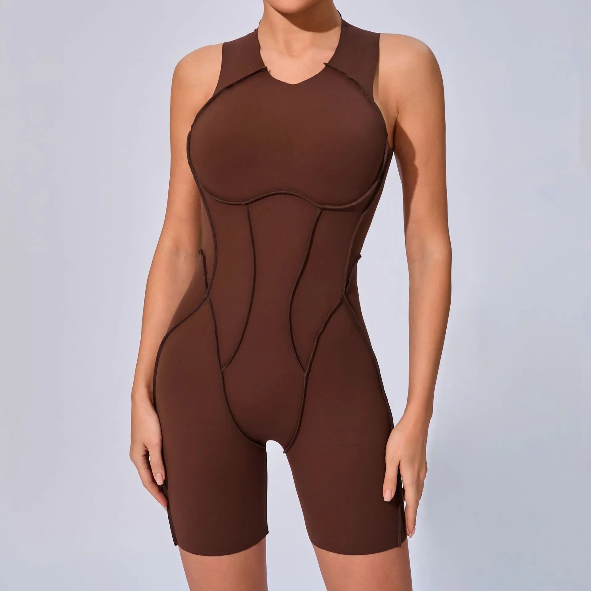 Bodysuit Yoga Push-Up Rembourré Bicolore - Combinaison Short V Butt Gainante Gym & Fitness Femme