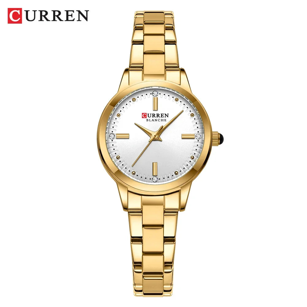 Montre Femme Luxe CURREN Dorée Quartz Acier Inoxydable – Étanche Élégante Minimaliste