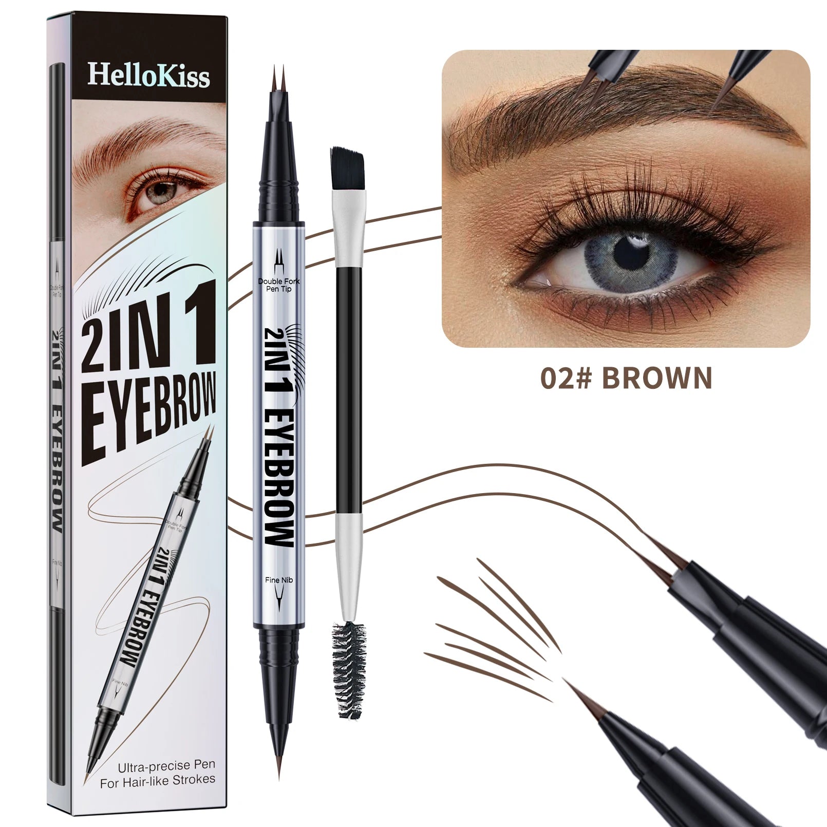 Crayon Sourcils Double Embout Waterproof – Liquide Courbé 2-en-1 Fourchette & Pinceau Précis | Maquillage Sourcils Longue Tenue