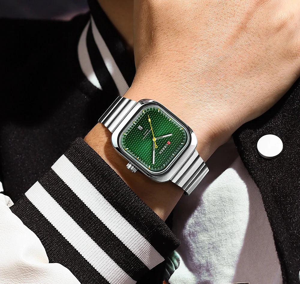Herrenuhr CURREN Quadrat Business Quarz – Edelstahlarmband Automatische Datumsanzeige