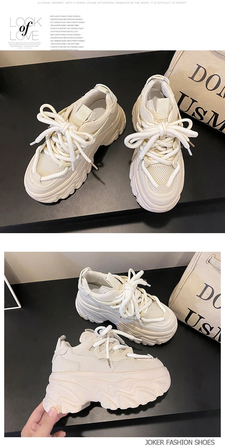 Sneakers Mesh Wedge 8.5cm Femme Chunky 2025 – Plateforme Respirante Talon Caché Été