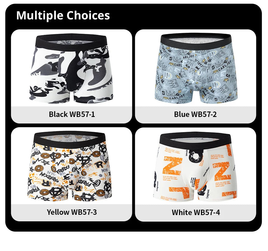 Pack 4 Boxers Homme Imprimés Taille US/EU Confortables Fashion Slip Short de Bain Oversize Sous-Vêtements Premium Multicolore – Pack 4 Boxers Premium Imprimés | Mode Homme Sous-Vêtements Premium