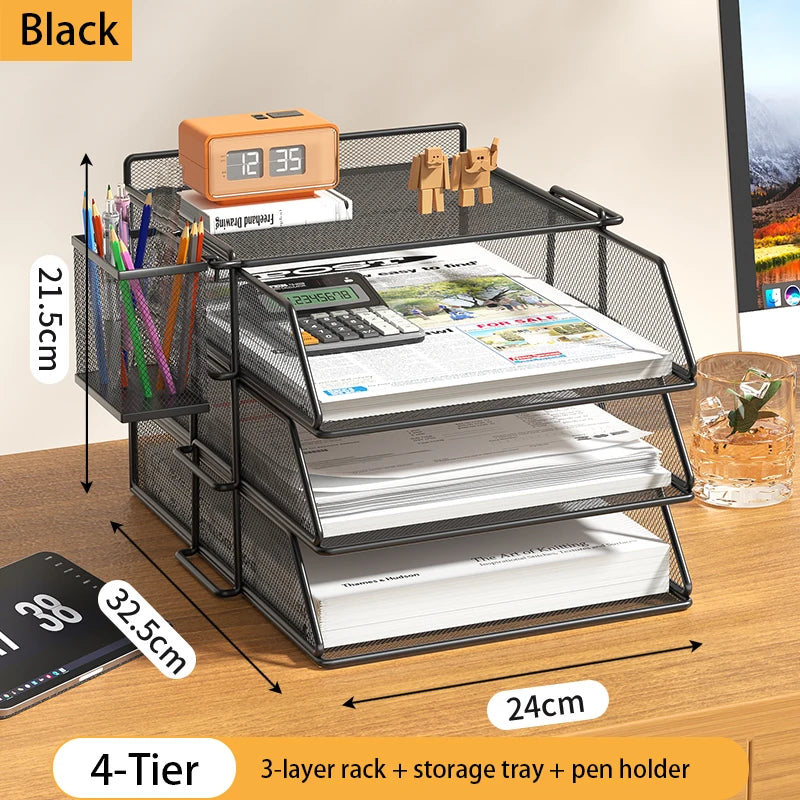 Trieur Bureau 4 Niveaux Empilable Noir – Organisateur Courrier Documents Papier Lettre