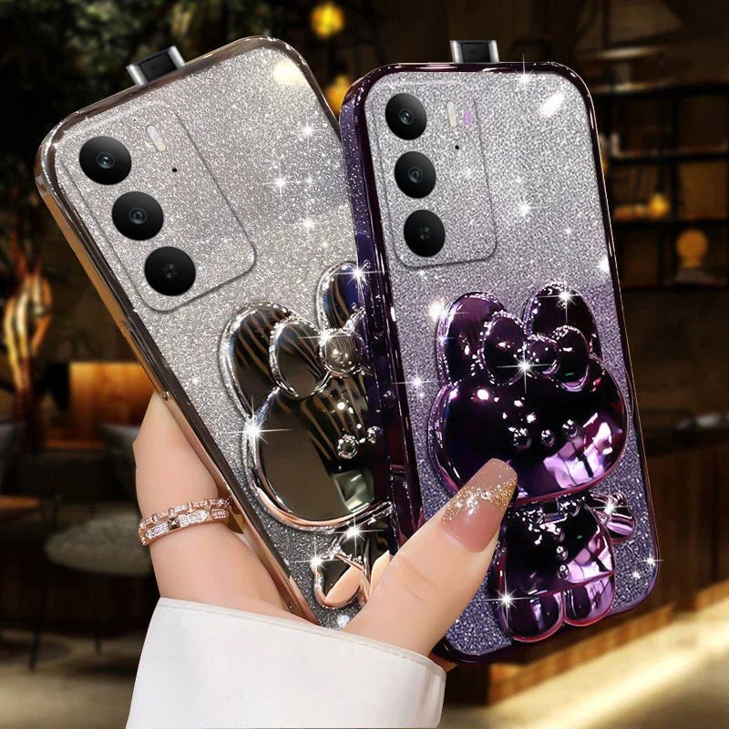 Coque Miroir Lapin Pliable Realme C71 C73 C75 – Support Intégré Antichoc | Accessoire Smartphone Kawaii
