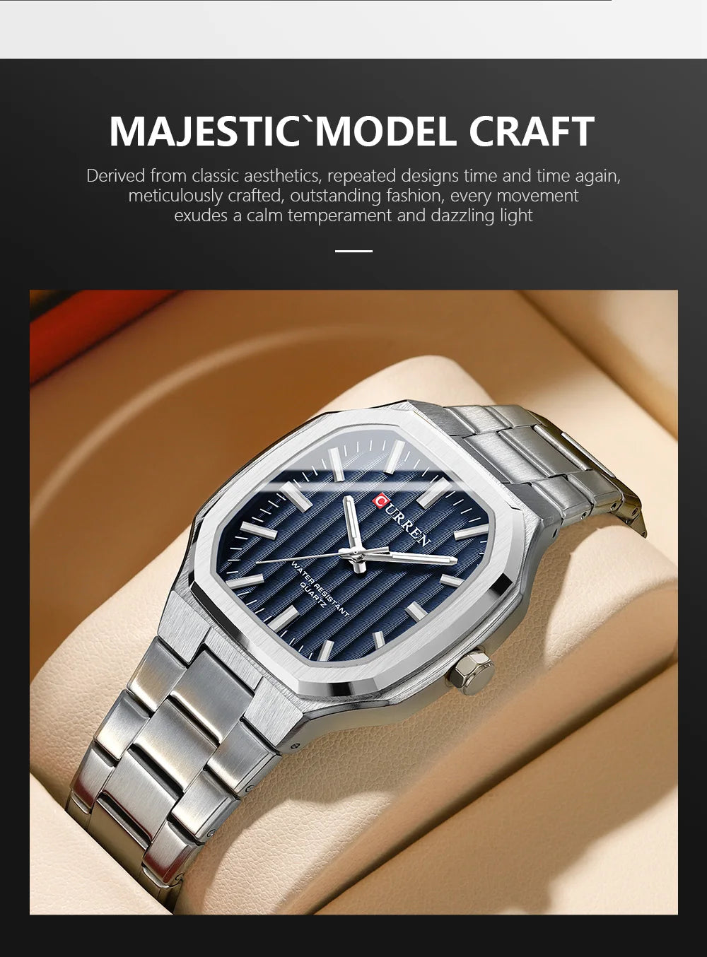 Montre Homme CURREN Business Carré Quartz – Acier Inoxydable Lumineux Étanche Classique