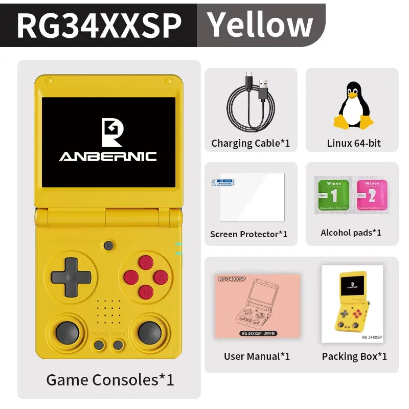 Anbernic RG34XXSP Console de Jeu Portable Flip Rétro – Écran IPS 3.4'' Linux 64-bit | PSP & Jeux Rétro | Cadeau Gaming