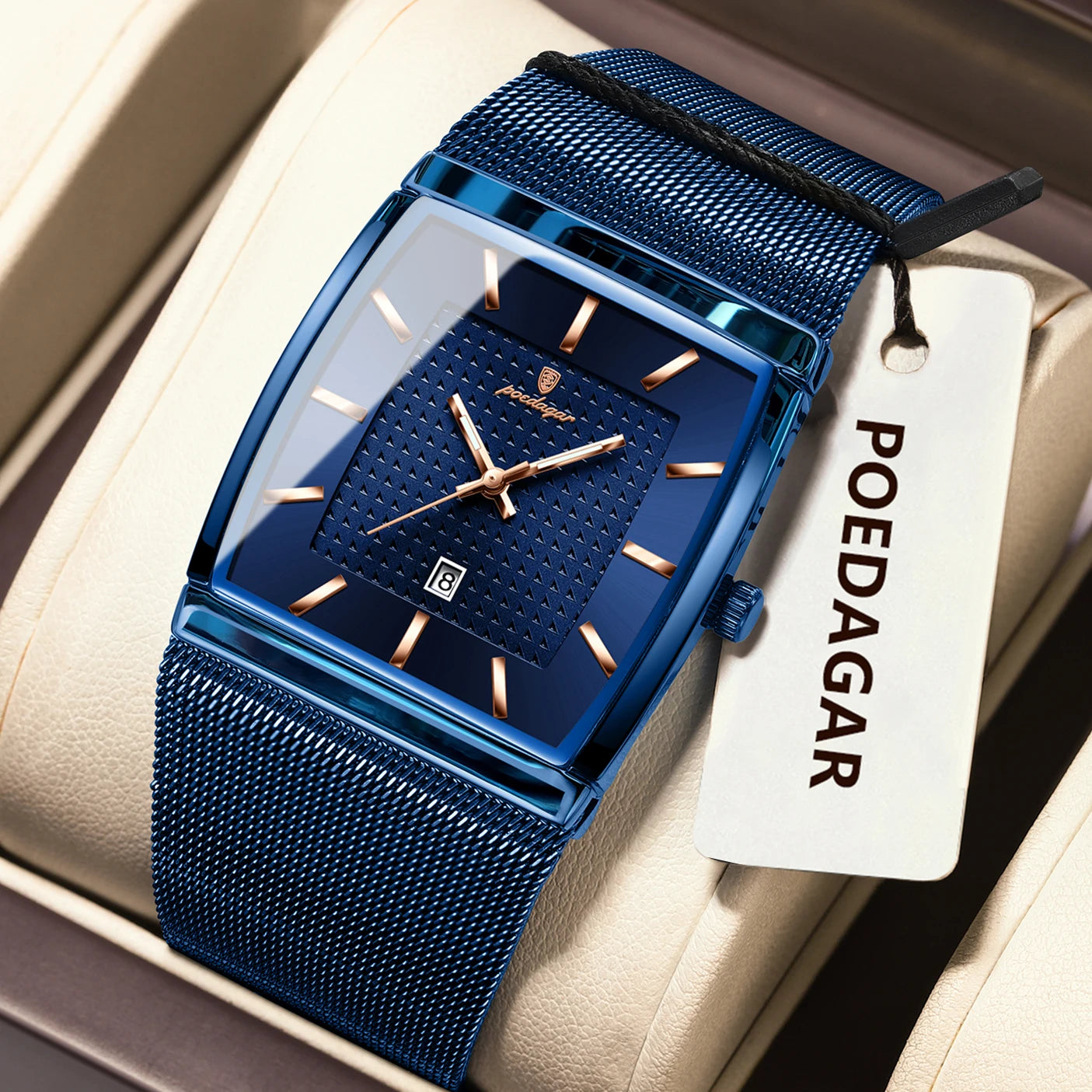 Montre Homme Luxe POEDAGAR Maille Acier Inoxydable Lumineux Date Quartz – Étanche Élégante