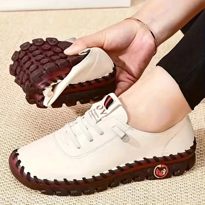 Sneakers Plateforme Loafers Lacets Cuir Femme 2024 – Flat Slip-On Casual Mom Shoe Printemps