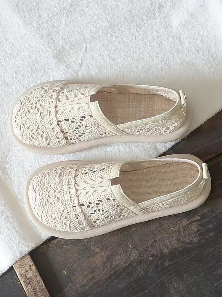 Chaussures Mesh Hollow Respirantes Retro Plates Femme – Sandales Littéraires Été 2023
