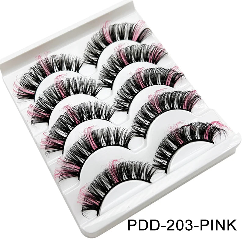 Faux Cils 3D Mink Colorés – Lot 5 Paires Fluffy | Rose, Bleu, Rouge | Maquillage Festif
