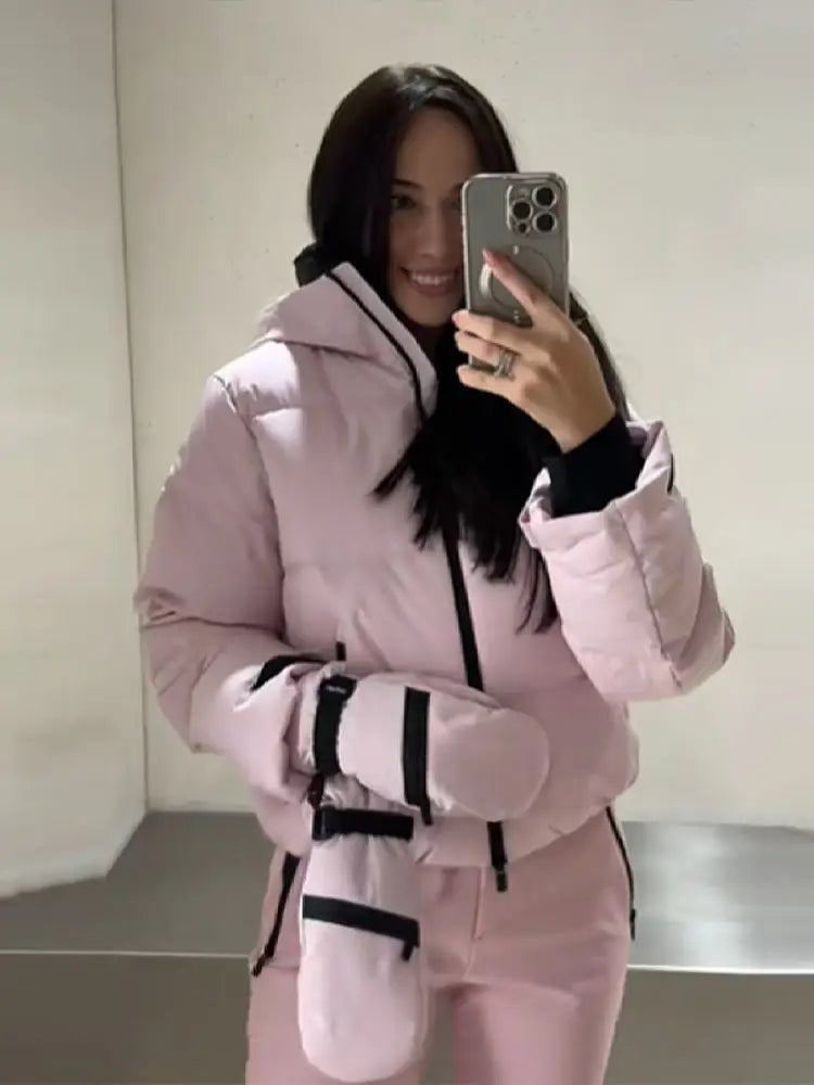 Ensemble de Ski Femme 2 Pièces – Veste Capuche Zipper Chaude + Pantalon Sport Long | Confort Hiver 2025