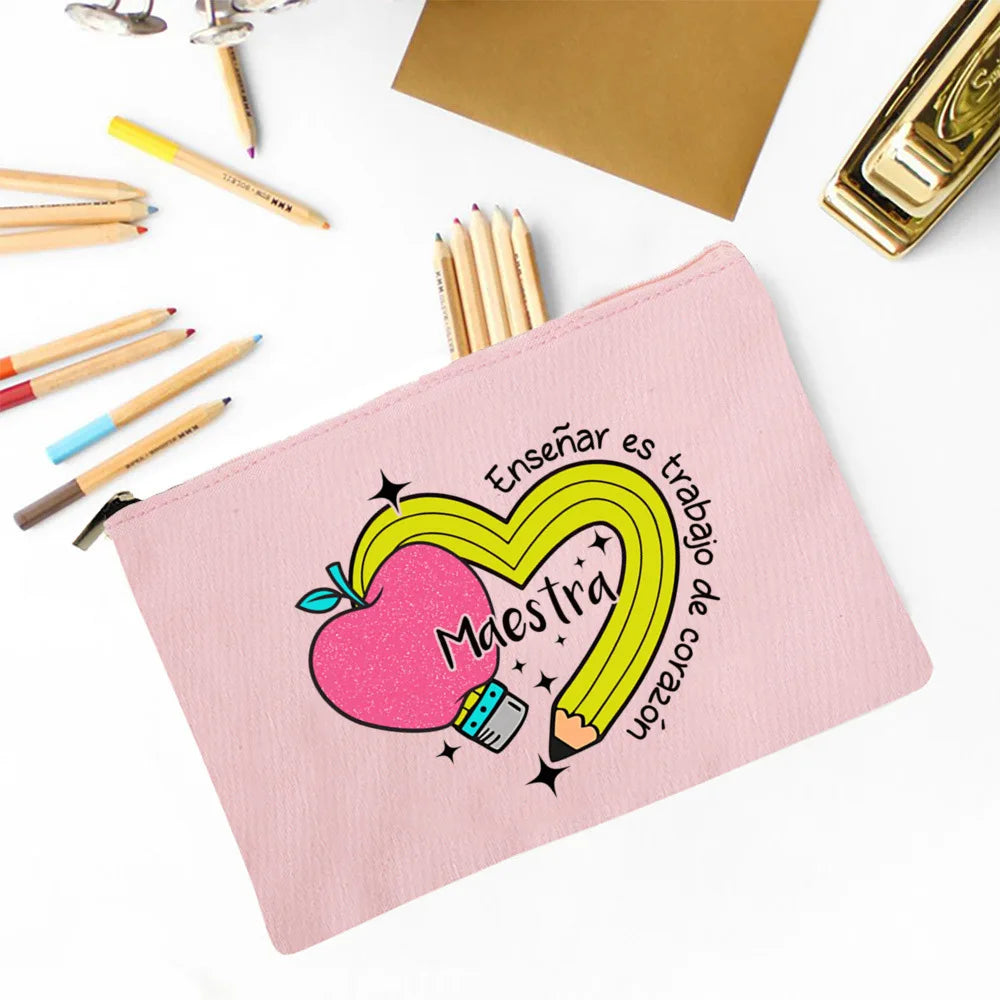 Trousse Maquillage Maestra Imprimé Coeur Espagnol – Organisateur Voyage & Crayon | Cadeau Enseignante
