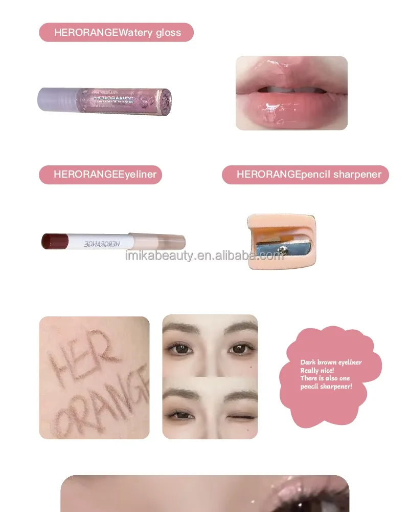 Kit Maquillage Mini 6 Pcs Herorange – Gloss, Lip Tint, Eyeliner, Blush & Fard à Paupières | Waterproof Longue Tenue