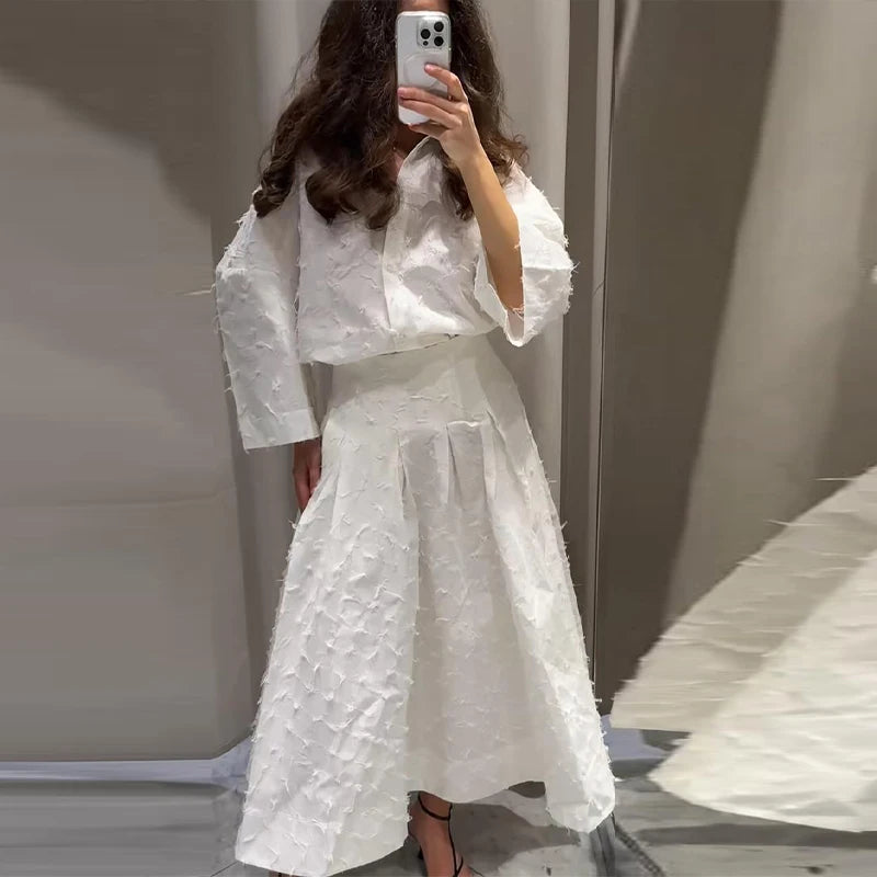Ensemble 2 Pièces Femme - Chemise Boutons À Franges & Jupe Plissée Zippée | Urban Lady