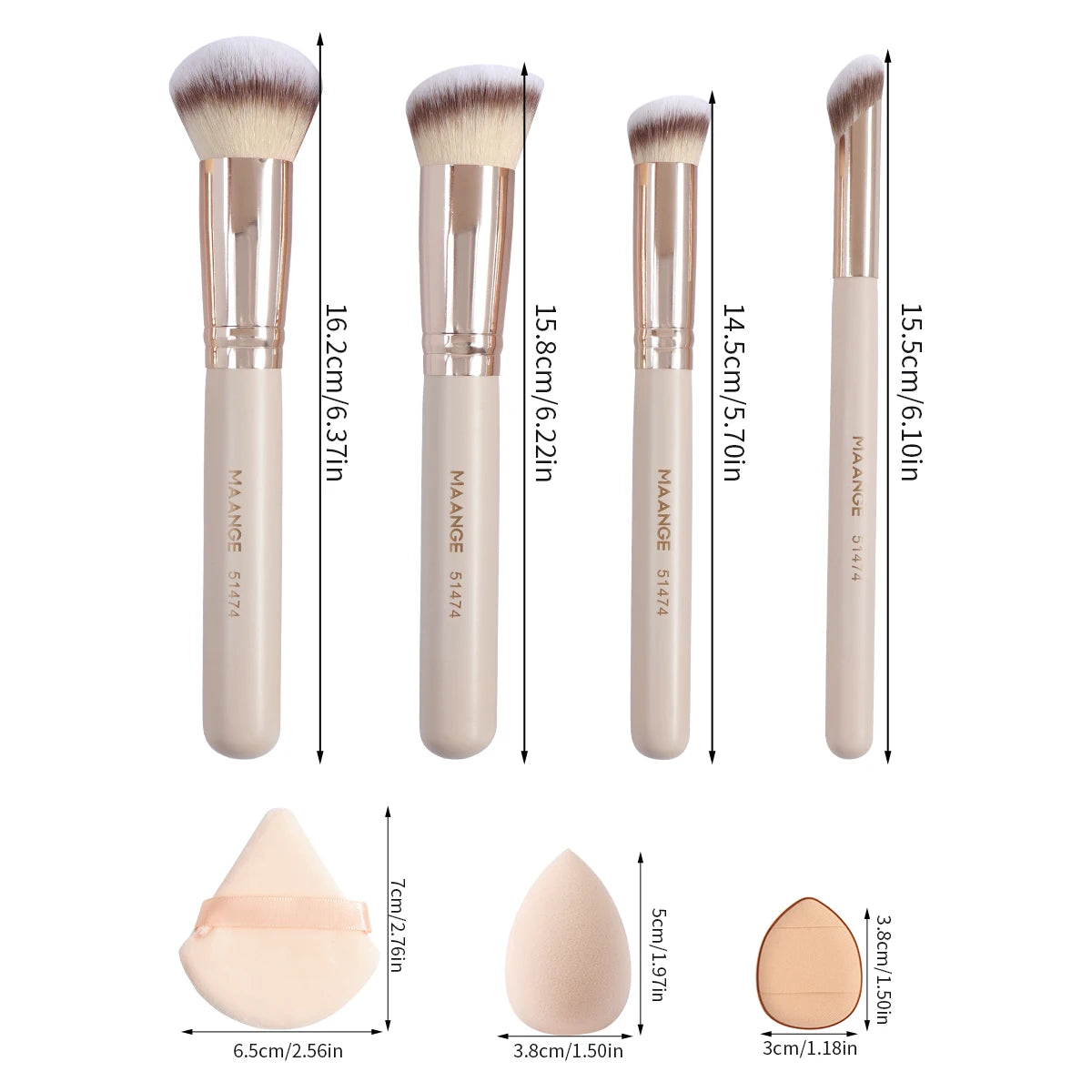 Kit Outils Maquillage 11 Pcs MAANGE – 4 Pinceaux, Puff Poudre, Éponge, Coussin d’Air & Correcteur | Set Complet Fard à Paupières