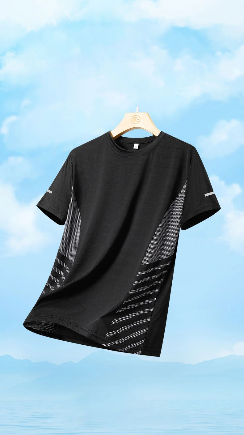 T-Shirt Running Homme Été Soie de Glace Ultra-Léger Imprimé Réfléchissant Séchage Rapide Manches Courtes Respirant Fitness Sport Grande Taille 5XL – Tee Sport Performance | Mode Homme Sport