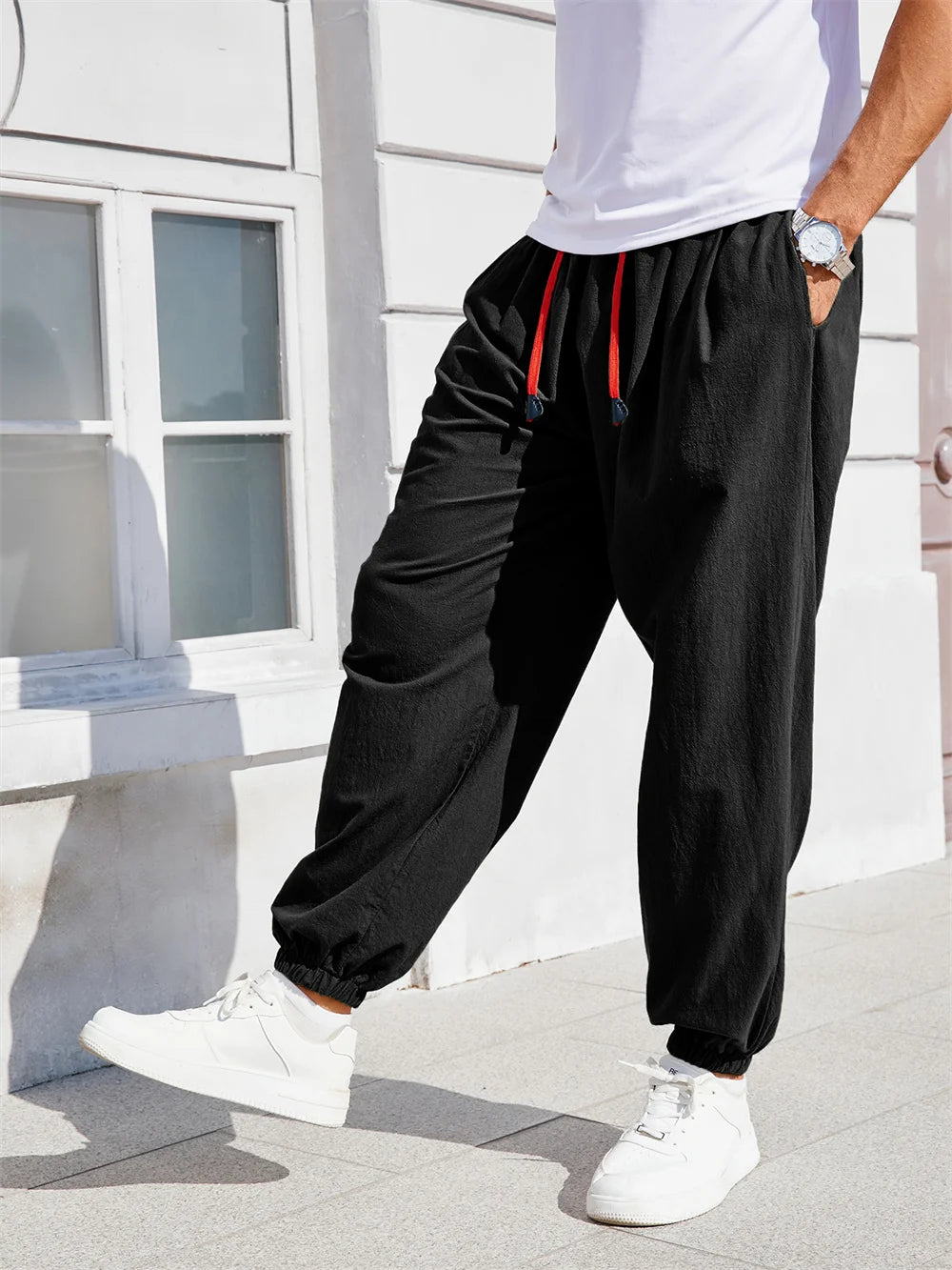 Herren Sarouel Hose Leinen Baumwolle Chinesischer Stil Loose Fit Einfarbig – Bequeme Jogger Hohe Qualität Casual | Herrenmode Zen