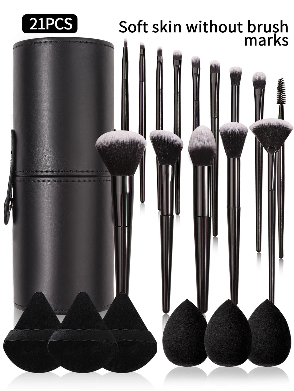 Set Pinceaux Maquillage Noir Professionnel Ultra-Doux – Blush, Fond de Teint, Correcteur & Fards à Paupières | Accessoire Beauté Femme