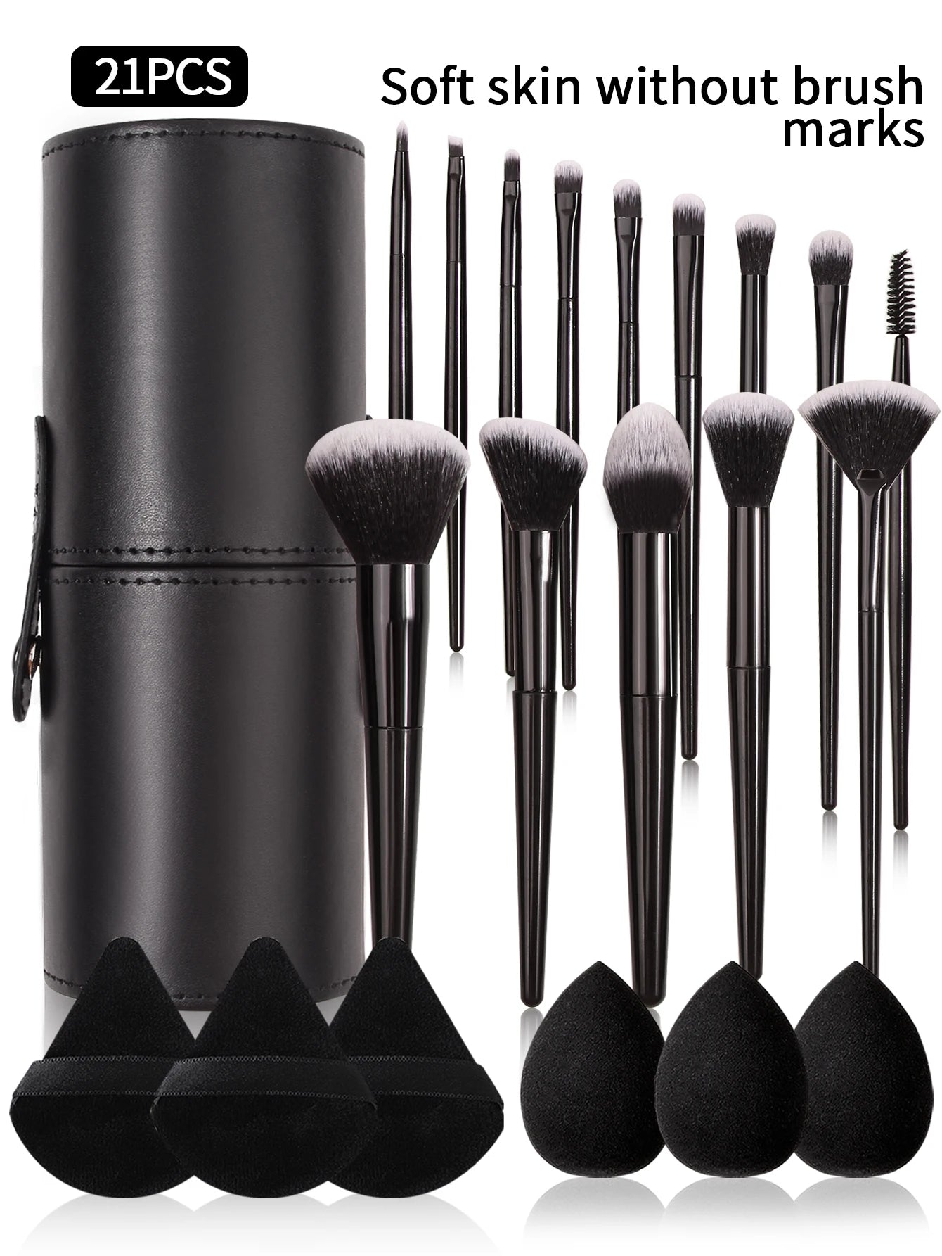 Set Pinceaux Maquillage Noir Professionnel Ultra-Doux – Blush, Fond de Teint, Correcteur & Fards à Paupières | Accessoire Beauté Femme