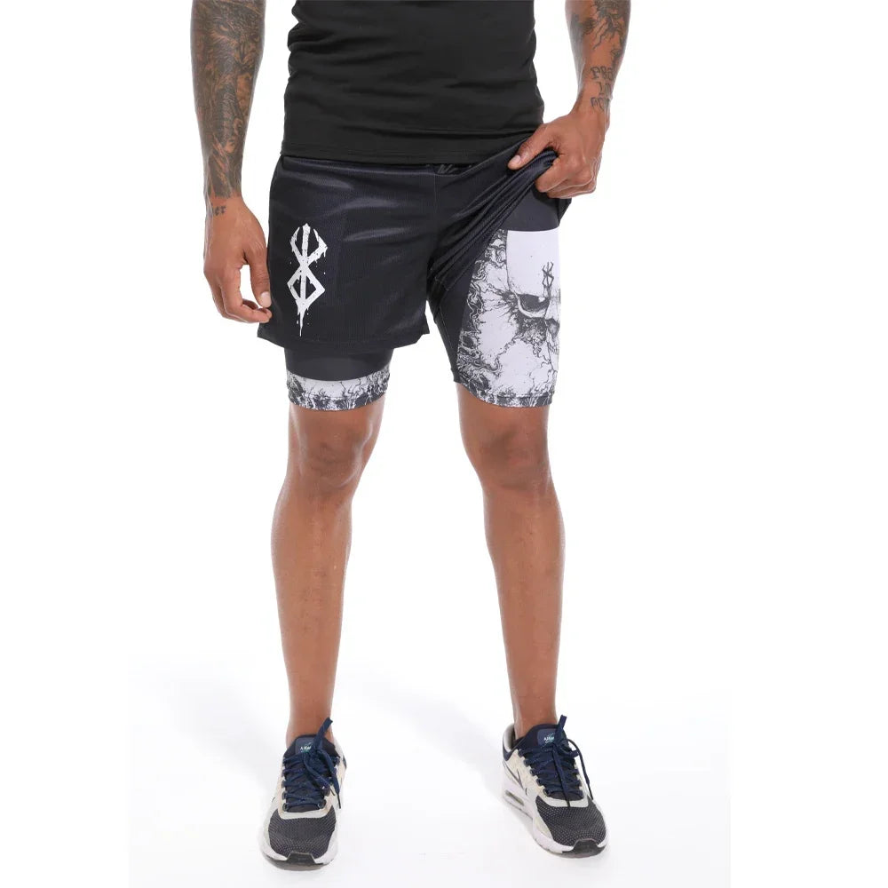 Ensemble Compression Homme Anime Berserk – T-Shirt + Short Gym Séchage Rapide | Running, Fitness & Workout Été | Sportswear Manga