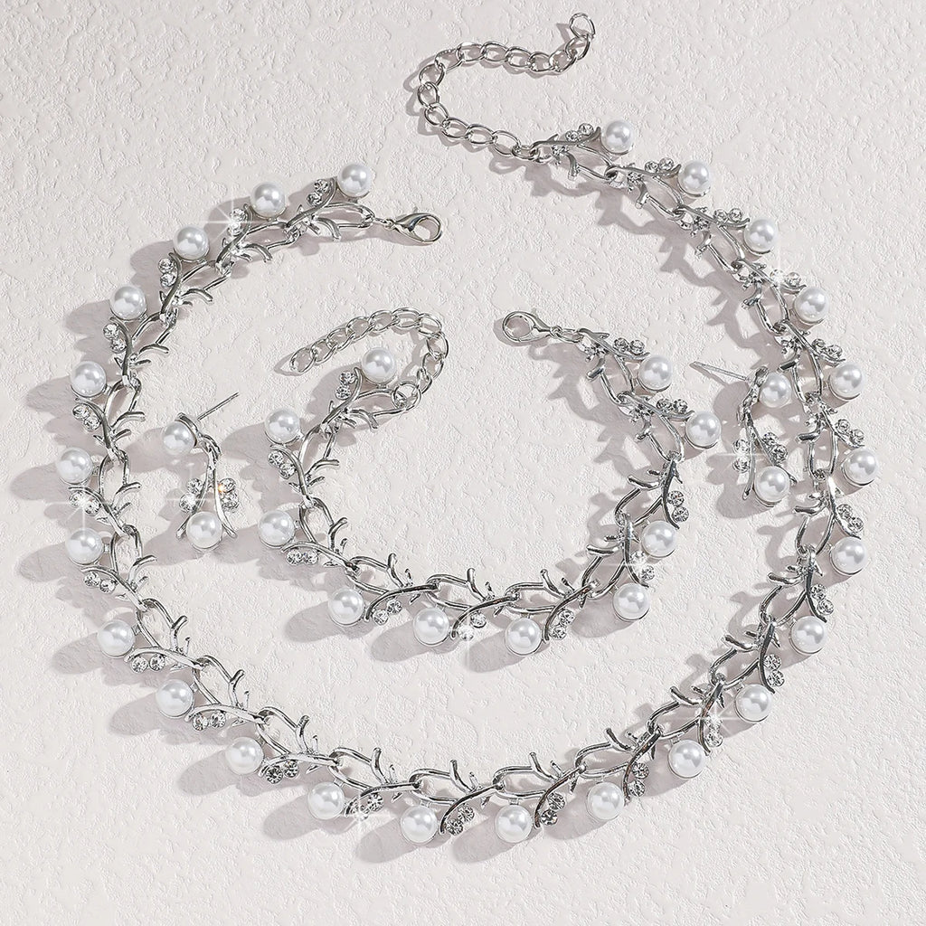4-teiliges Brautschmuck-Set Perlen Strass – Halskette Ohrringe Armband Braut