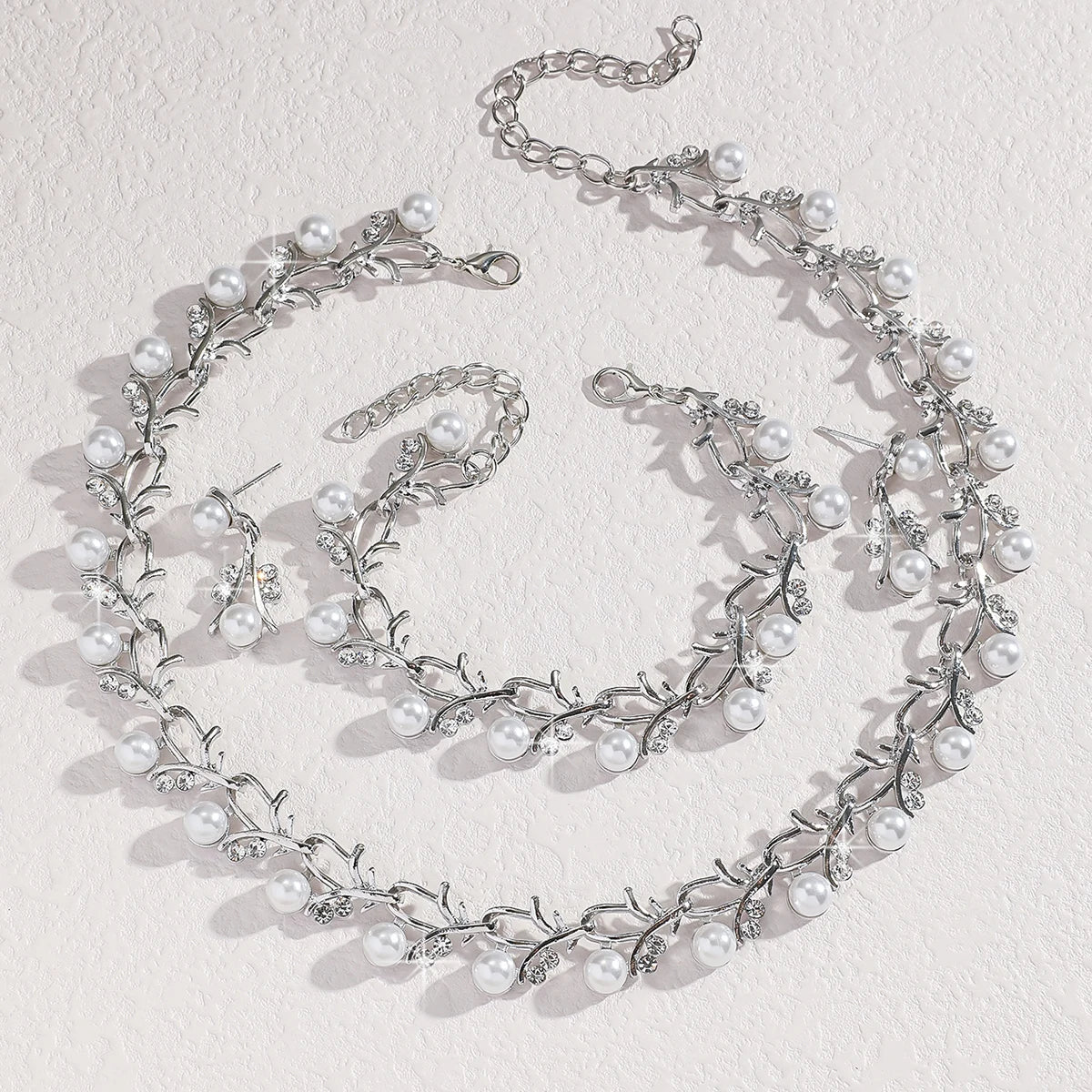4-teiliges Brautschmuck-Set Perlen Strass – Halskette Ohrringe Armband Braut