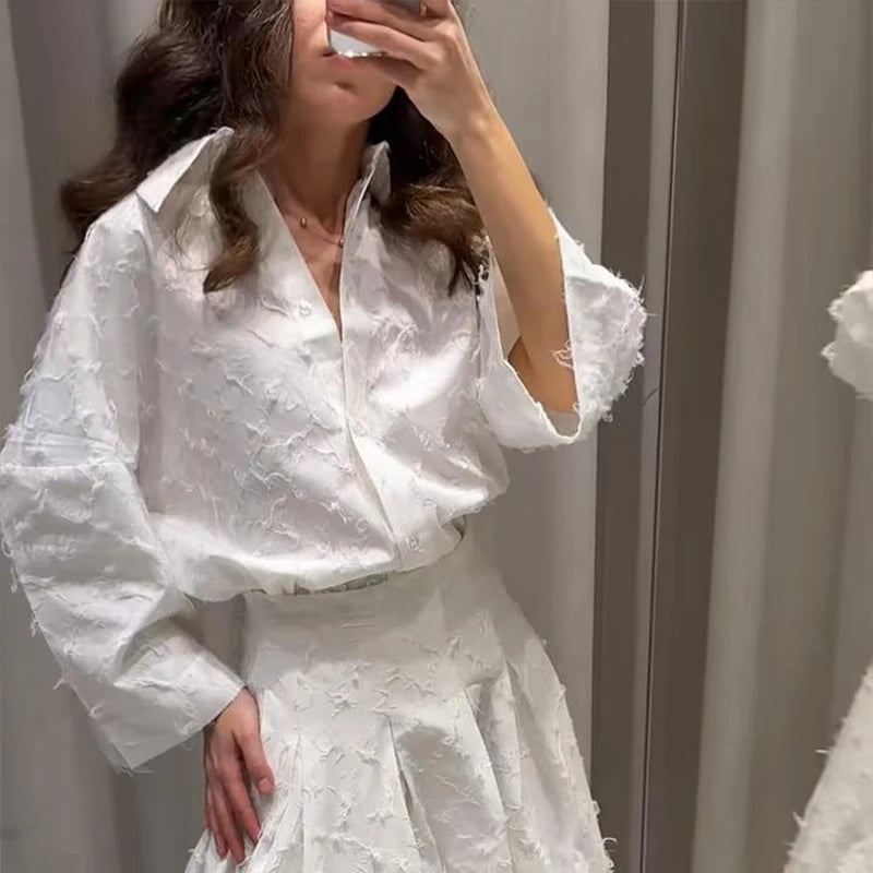 Ensemble 2 Pièces Femme - Chemise Boutons À Franges & Jupe Plissée Zippée | Urban Lady