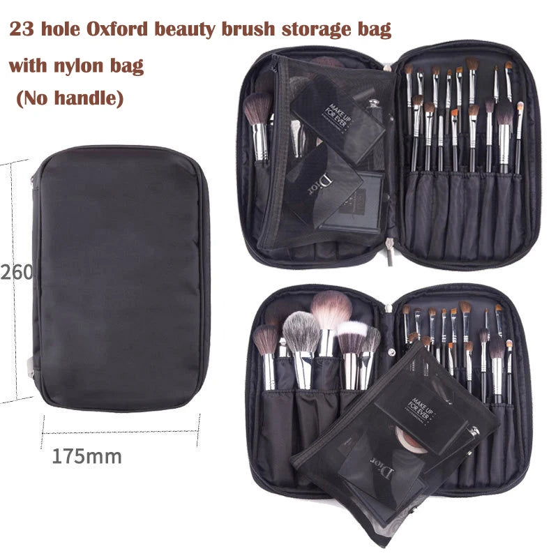 Pochette Pinceaux Maquillage 14/23/29 Trous – Organisateur Oxford Noir Waterproof | Trousse Pinceaux Portable Professionnel