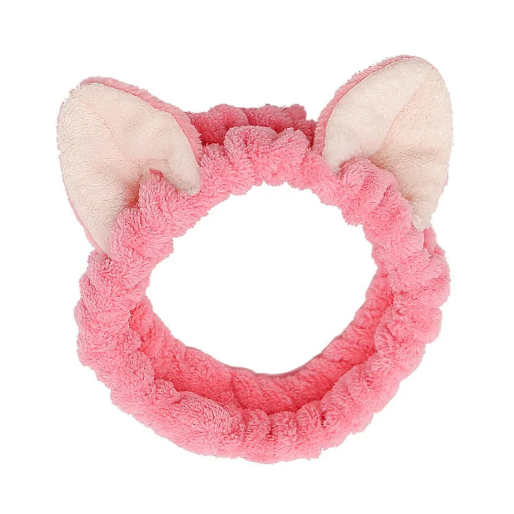Bandeau Maquillage Oreilles de Lapin Coral Fleece – Élastique Doux | Soin Visage & Coiffure Fille