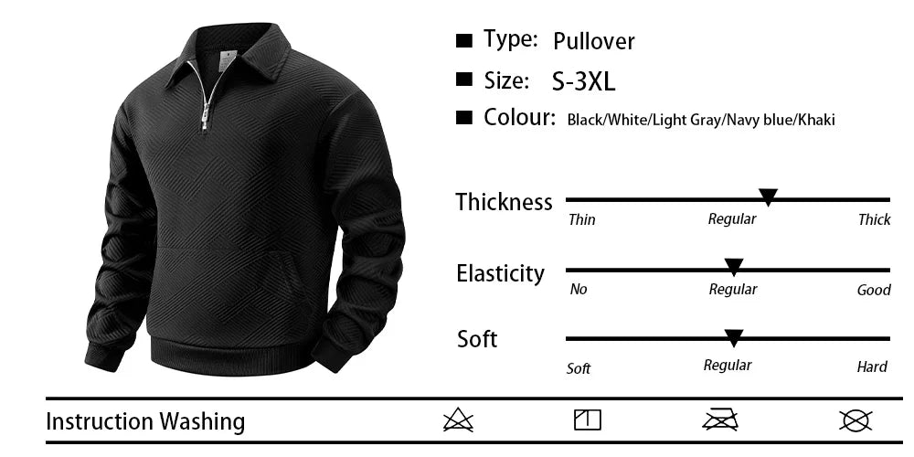 Sweat Homme Quarter Zip Col Polo Roulé Couleur Unie Pullover Manches Longues Casual Outdoor Quotidien Automne Confortable Élégant – Sweatshirt Zippé Premium | Mode Homme Automne Premium