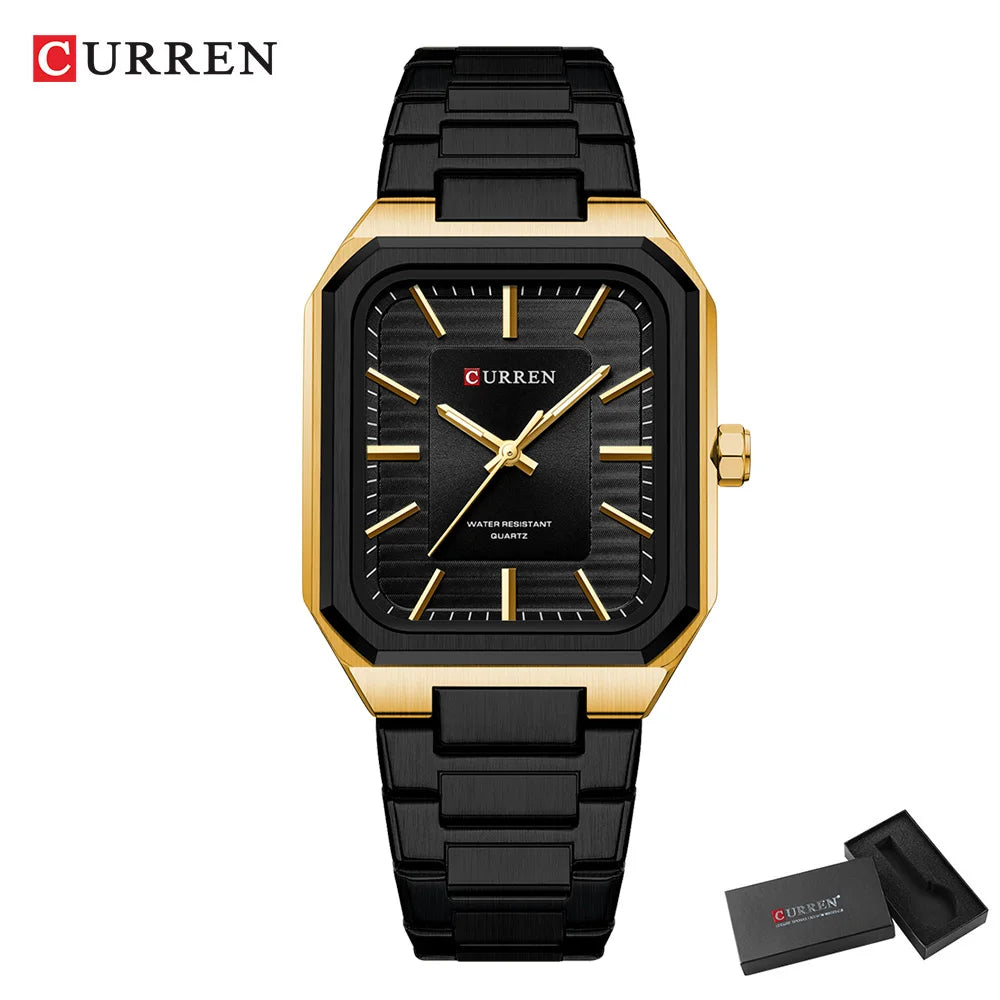 Montre Homme CURREN Vintage Rectangle Acier Inoxydable Quartz Lumineux Étanche – Style Rétro Chic