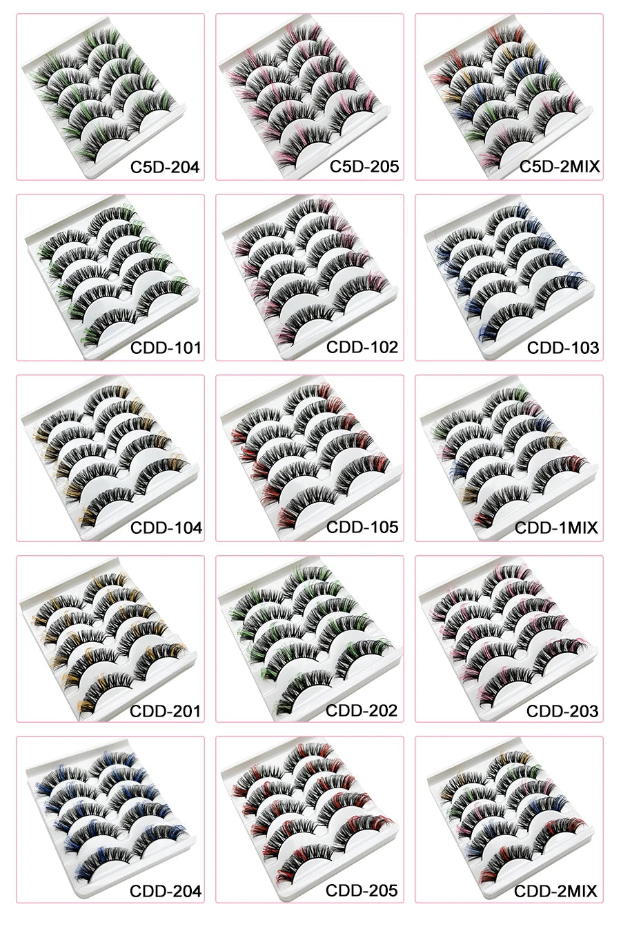 Faux Cils 3D Mink Colorés – Lot 5 Paires Fluffy | Rose, Bleu, Rouge | Maquillage Festif