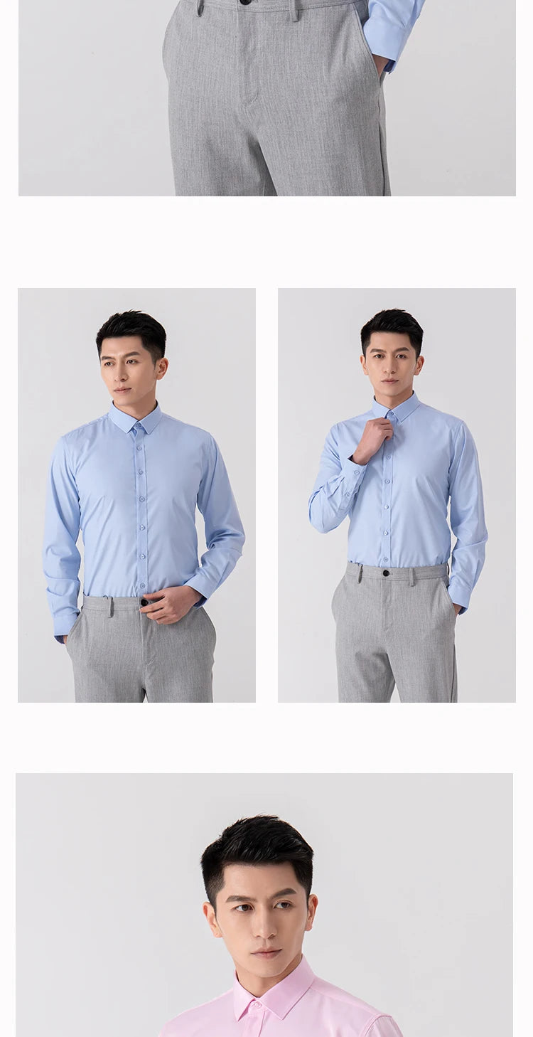 Chemise Homme Slim Fit Couleur Unie – Business Casual Classique Manches Longues Légère | Mode Homme Premium