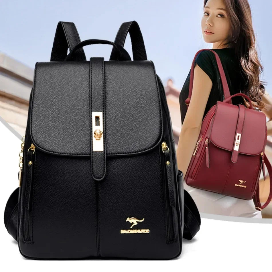 Damen Rucksack Leder Vintage Großes Fassungsvermögen – Schulrucksack Reise Daypack Schick