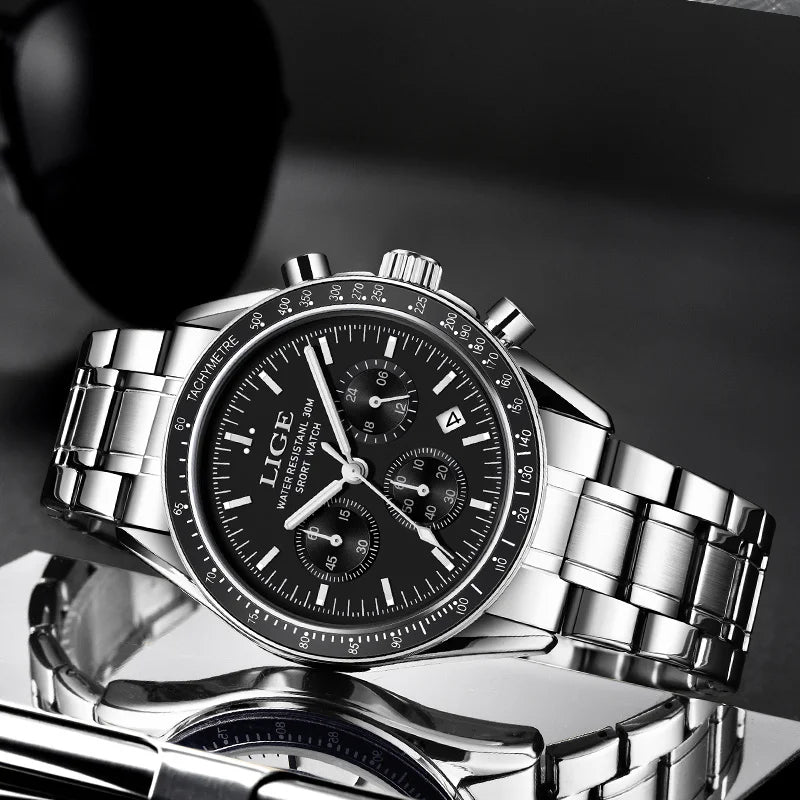 Herrenuhr LIGE Luxus Fashion Quarz – Edelstahl Leuchtend Wasserdicht Trendig
