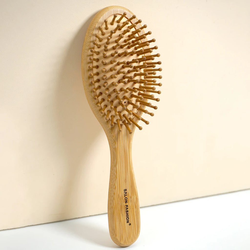 1pc Bamboo Hair Brush（Natural Wooden Massage Cushion）Wide-Tooth Detangling for Thick Hair, Scalp Care for Women Men