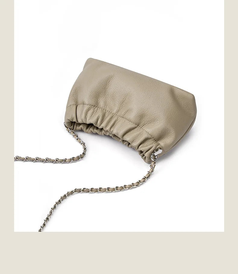 Sac Nuage Cuir Véritable Femme – Mini Sac Épaule Crossbody Chaîne Style Coréen Luxe