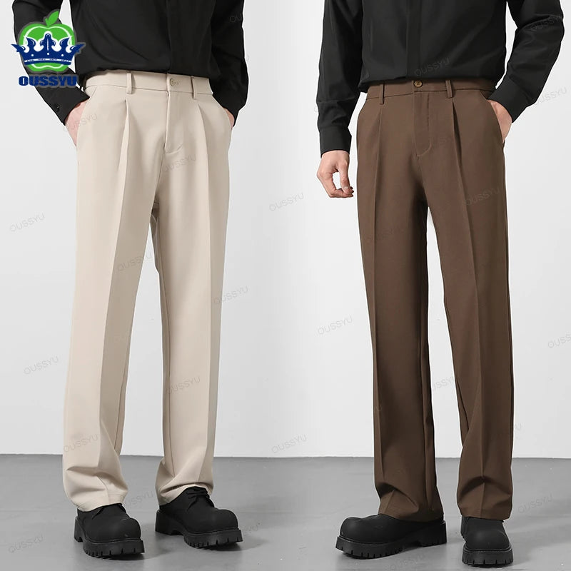 Pantalon Homme Casual Business Style Coréen Taille Élastique – Noir Marron Gris Kaki Grande Taille S-4XL Automne | Mode Homme Élégant