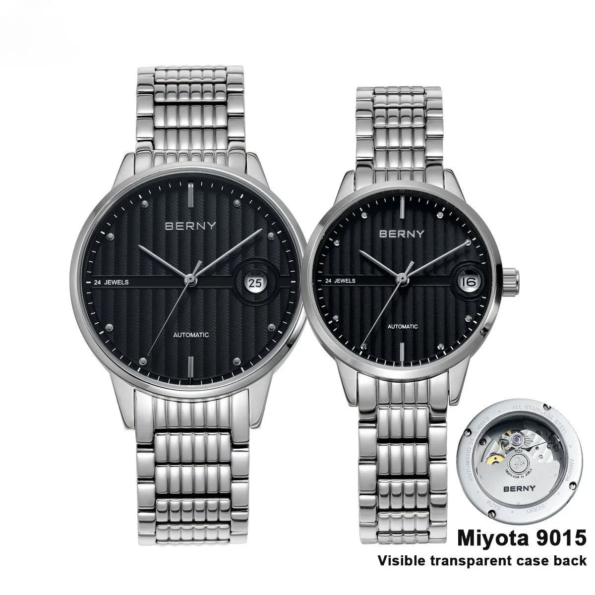 Montre Mécanique Automatique Luxe BERNY Couple Saphir Acier Miyota 9015 5ATM – Homme & Femme